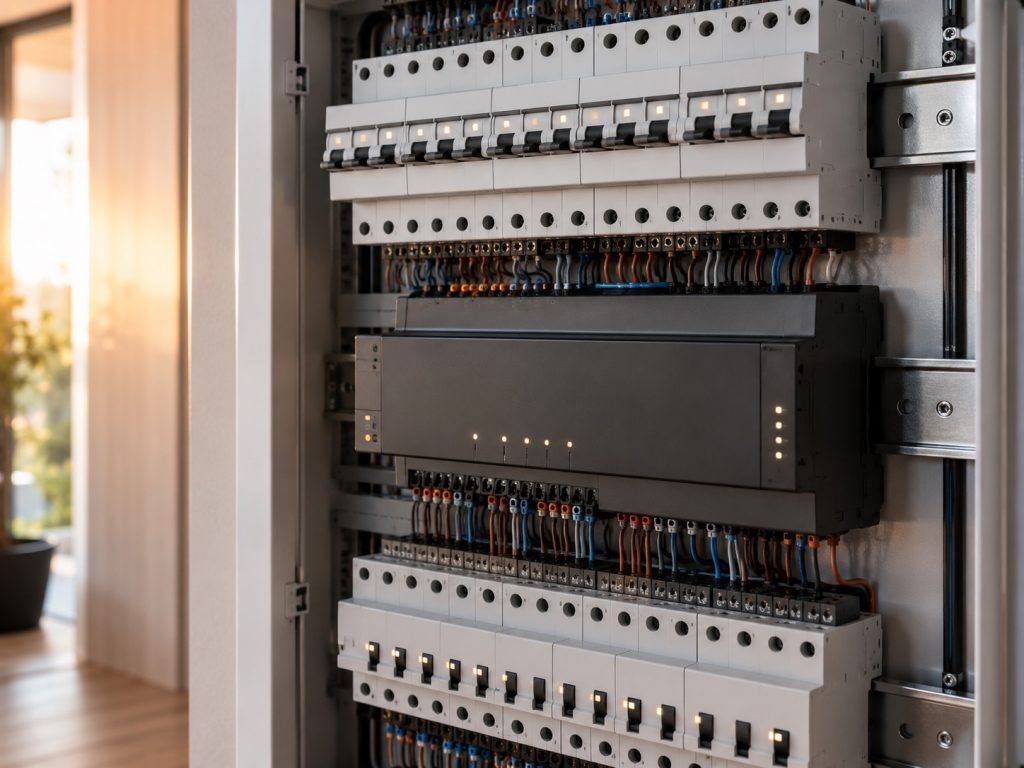 Verteilerschrank mit Energiemanagement-Modul und sauberer Verdrahtung