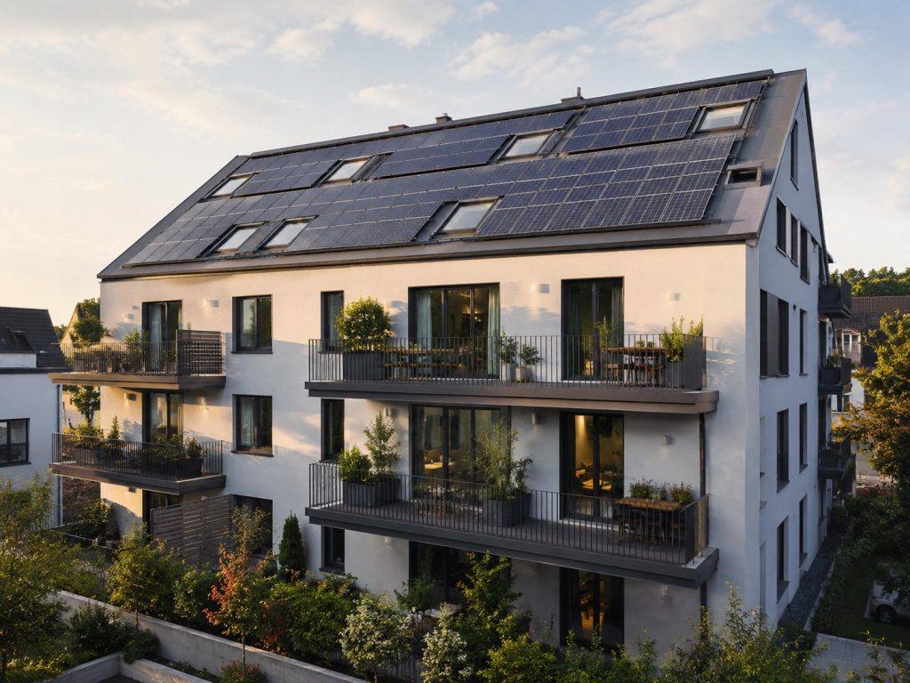 Mehrfamilienhaus mit Photovoltaikanlage auf dem Dach